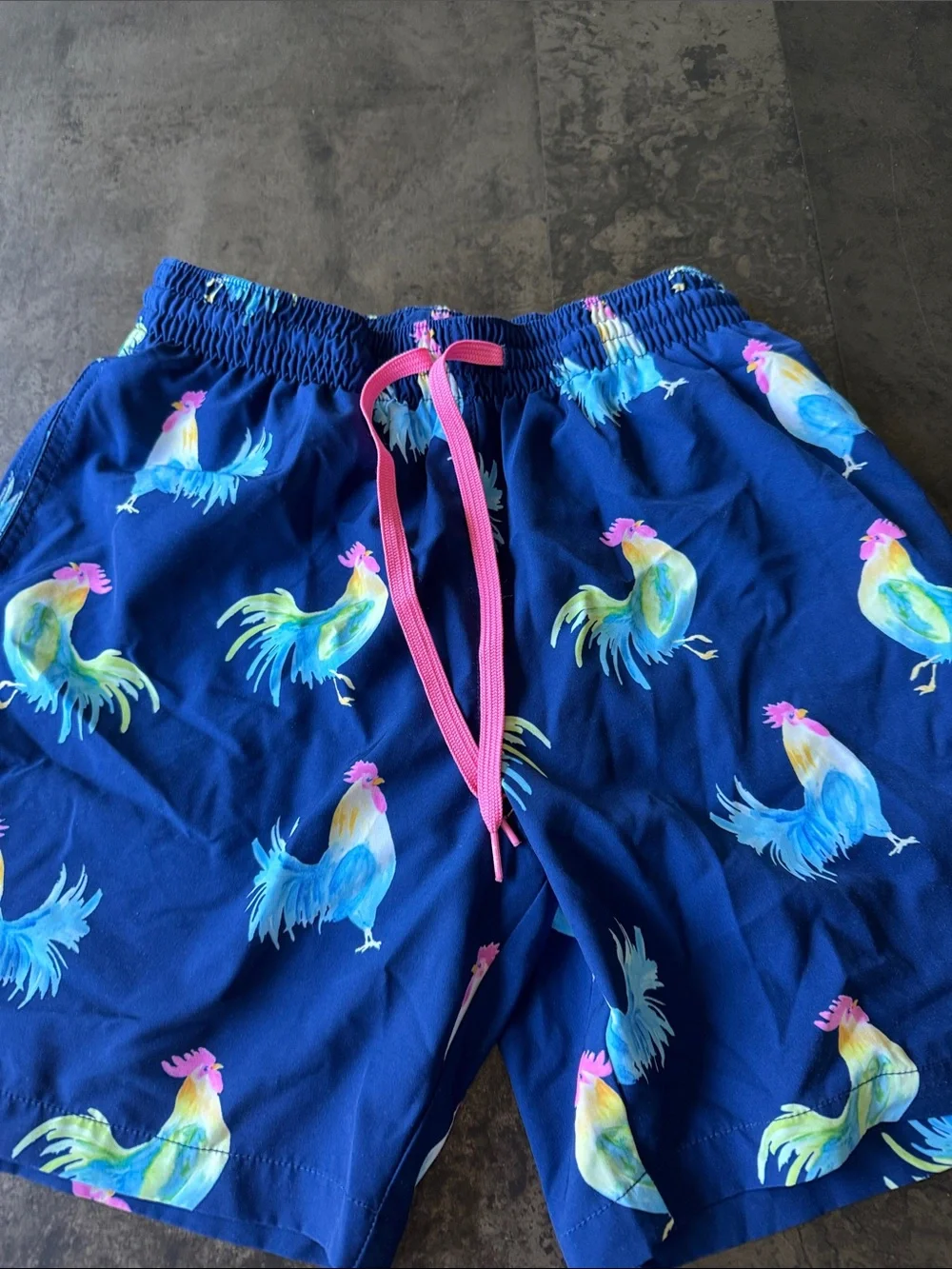 chubbies Navy Rooster Print Pajama Shorts with Pink Drawstring